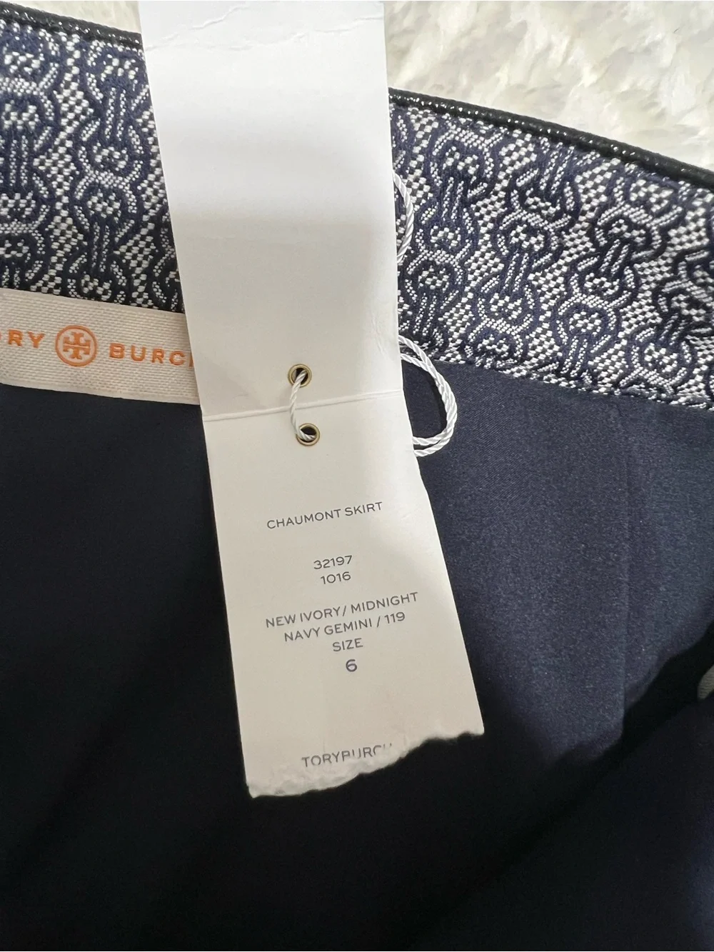 Tory Burch Chaumont Skirt Size 6 NWT Navy Ivory Gemini Print A-Line Zip Front